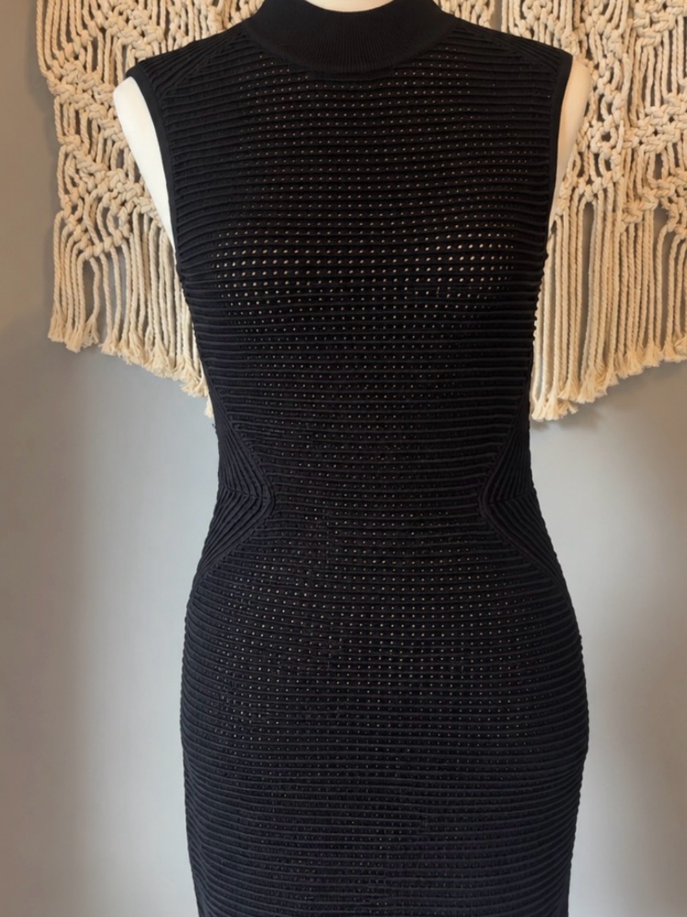 bebe Black Sleeveless Ribbed Midi Dress